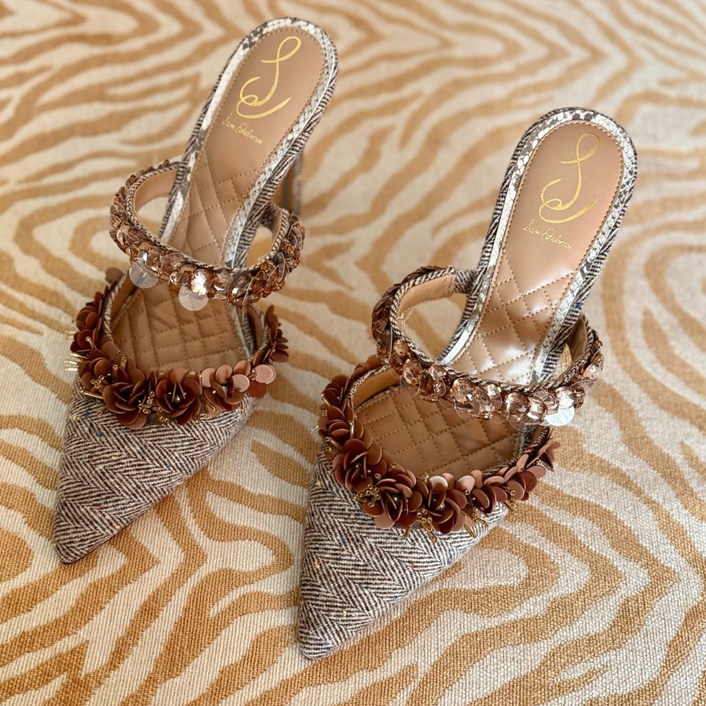 Elegant Brown Embellished Women's Heels mules unique shoes dress pumps - Picture 6 of 13